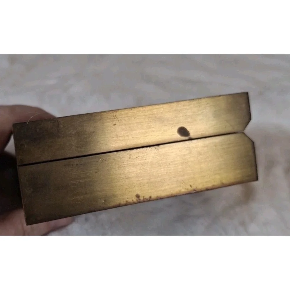Teak Wooden Jewelry Box Brass Hearts Inlay Vintage Trinket Wood Hinged Lid NY